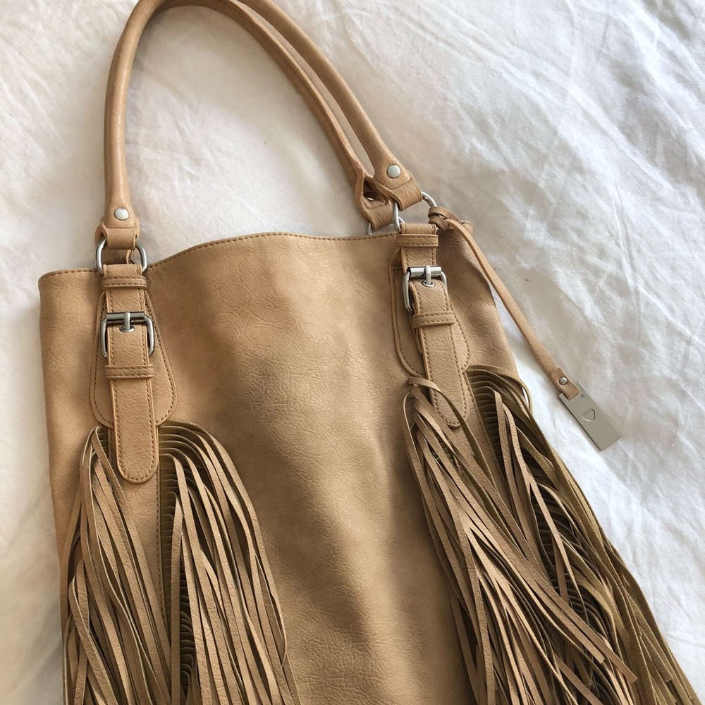 Free People Fringe Leather Shoulder Bag - Beige